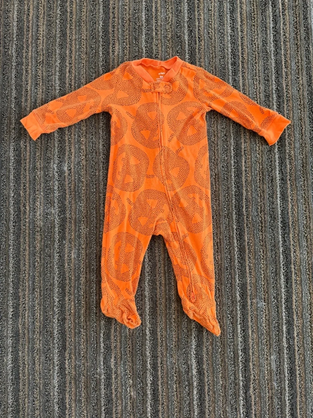 Carter's Orange Pumpkin Print Footed One-Piece - Picture 1 of 4